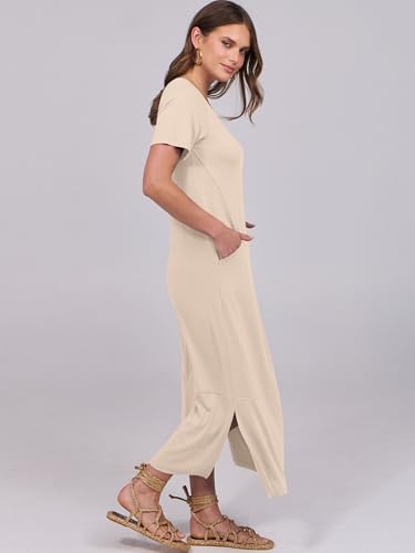 ANRABESS Women's Summer Casual Short Sleeve Long T Shirts Maxi Dresses V Neck Split 2025 Beach Vacation Dress with Pockets - Image 4
