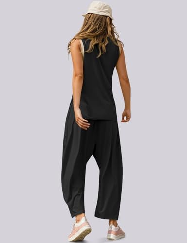 UEU Women's Summer 2 Piece Outfits Casual Sleeveless Crew Neck Tank Top Cropped Harem Pants Matching Travel Beach Lounge Sets - Image 4