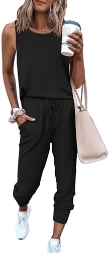 PRETTYGARDEN Women's Two Piece Outfit Sets Casual Summer Sleeveless Crewneck Tops and Sweatpants Active Tracksuit Lounge Wear