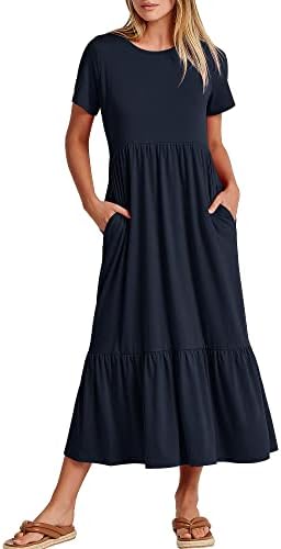 ANRABESS Women Summer Casual Short Sleeve Crewneck Aline Swing Flowy Tiered Shirt Maxi Beach Long Dress 2025 Trendy Outfits