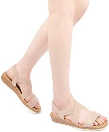 VJH confort Women's Flat sandals, Comfort Slip-on Elastic ankle strap Slingback Light Weight Casual Walking Sandals - Image 6