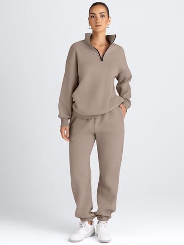 AUTOMET Women's Sweatsuits 2 Piece Outfits Long Sleeve Half Zip Pullover and Baggy Sweatpants with Pockets - Image 2