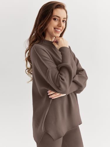 LILLUSORY Women 2 Piece Outfits Sweatsuit Oversized Knit Pullover Sweater Tops Wide Leg Pants Lounge Set - Image 3