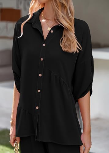 KIRUNDO Two Piece Sets for Women Summer Outfits 2025 Dressy Casual Half Sleeve Button Down Shirt Wide Leg Pants Lounge Set - Image 7