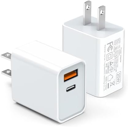 LCGENS USB C Wall Charger Block 20W, 2-Pack Dual Port PD Power Delivery Fast Type C Charging Block Plug Compatible with iPhone 11/12/13/14/15/16/Pro Max, XS/XR/X, Ipad Pro, Samsung Galaxy