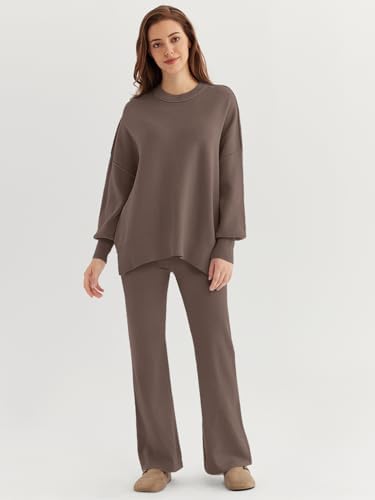 LILLUSORY Women 2 Piece Outfits Sweatsuit Oversized Knit Pullover Sweater Tops Wide Leg Pants Lounge Set - Image 2