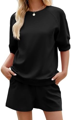 KFUBUO Women's 2 Piece Lounge Sets Summer Matching Outfits Short Sleeve Top and Shorts Loungewear