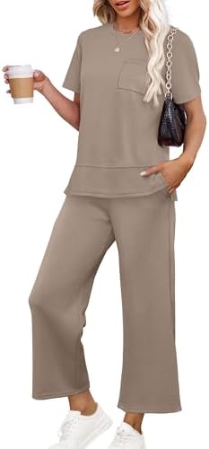 OFEEFAN Women's Lounge Sets Fashion Outfits Wide Leg Loungewear Side Slit Tracksuit for Vacation Travel Airport S-3XL - Image 5