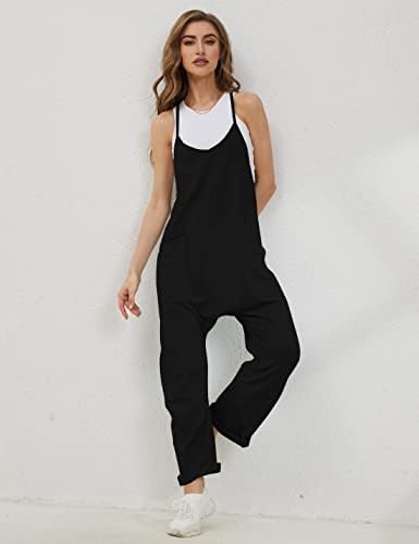 Lentta Women's Causal Jumpsuits V Neck Sleeveless Harem Overalls Stretchy Adjustable Strap Romper with Pockets - Image 3