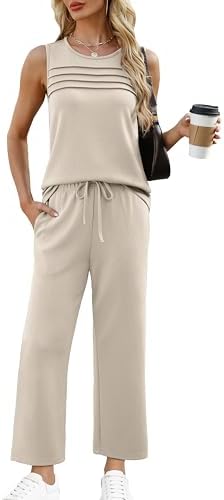 WIHOLL Two Piece Sets for Women Summer Outfits Matching Lounge Sets Wide Leg Crop Pants Vacation Travel