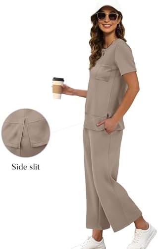 OFEEFAN Women's Lounge Sets Fashion Outfits Wide Leg Loungewear Side Slit Tracksuit for Vacation Travel Airport S-3XL - Image 2