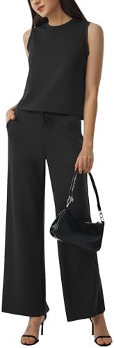 AFITNE Women's 2 Piece Outfits Air Essentials Sleeveless Tank Crop Top Wide Leg Sweatpants Lounge Set 2025 Tracksuit