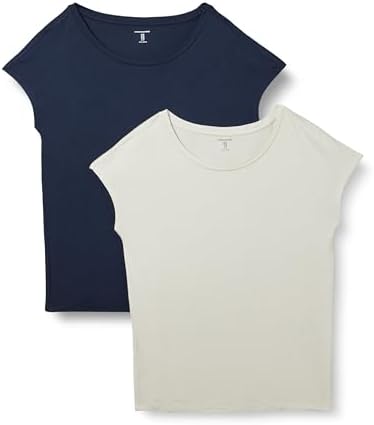 Amazon Essentials Women's Jersey Standard-Fit Short-Sleeve Boat-Neck T-Shirt, Pack of 2