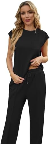 GRECERELLE 2 Piece Sets For Women Summer 2025 Outfits Lounge Sets Sleeveless Sweatsuits Wide Leg Tracksuits With Pockets - Image 5