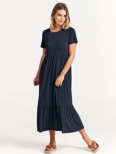 ANRABESS Women Summer Casual Short Sleeve Crewneck Aline Swing Flowy Tiered Shirt Maxi Beach Long Dress 2025 Trendy Outfits - Image 7