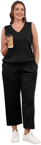 WIHOLL Two Piece Set for Women Summer Outfits Vacation Trendy Lounge Sets V Neck Matching Sets - Image 4