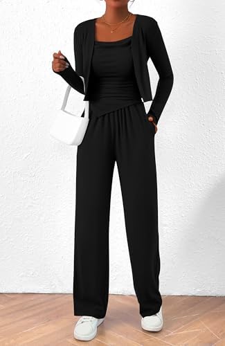 BTFBM Women's Fall Lounge Sets 3 Piece Outfit Tracksuits Casual Long Sleeve Tops High Waisted Sweatpants Set - Image 3