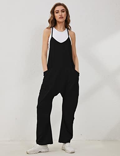 Lentta Women's Causal Jumpsuits V Neck Sleeveless Harem Overalls Stretchy Adjustable Strap Romper with Pockets - Image 4