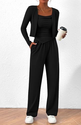 BTFBM Women's Fall Lounge Sets 3 Piece Outfit Tracksuits Casual Long Sleeve Tops High Waisted Sweatpants Set - Image 2