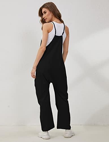 Lentta Women's Causal Jumpsuits V Neck Sleeveless Harem Overalls Stretchy Adjustable Strap Romper with Pockets - Image 5