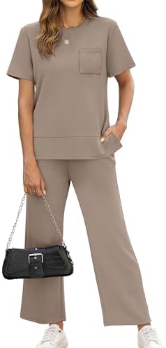 OFEEFAN Women's Lounge Sets Fashion Outfits Wide Leg Loungewear Side Slit Tracksuit for Vacation Travel Airport S-3XL