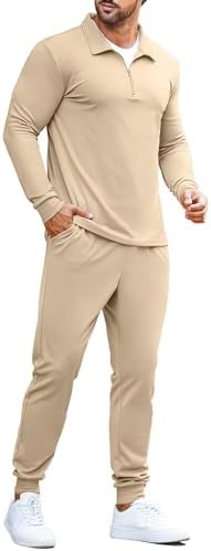 COOFANDY Men's Tracksuit 2 Piece Quarter Zip Polo Athletic Sweatsuits Casual Running Jogging Sport Suit Sets