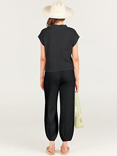 ANRABESS Women's Two Piece Outfits Knit Sweater Vest Crop Top Pants Lounge Matching Tracksuit Sweatsuit Travel Clothes Sets - Image 4