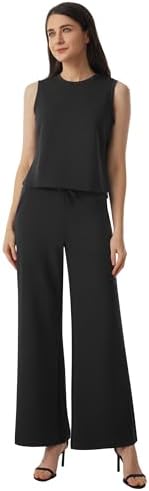 AFITNE Women's 2 Piece Outfits Air Essentials Sleeveless Tank Crop Top Wide Leg Sweatpants Lounge Set 2025 Tracksuit - Image 6
