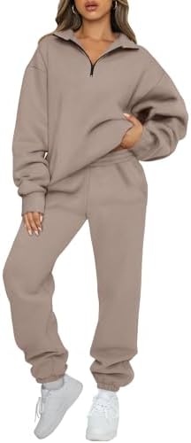 AUTOMET Women's Sweatsuits 2 Piece Outfits Long Sleeve Half Zip Pullover and Baggy Sweatpants with Pockets