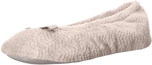 isotoner Women's Diamond Microterry Gemma Ballerina Slippers-Suede Sole with Memory Foam Comfort, Machine Washable