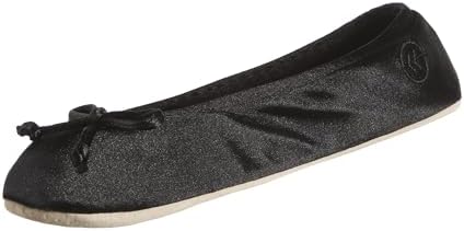 isotoner Women's Satin Ballerina Slippers with Soft Tie Bow and Suede Sole