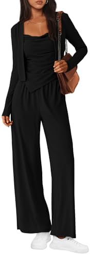 BTFBM Women's Fall Lounge Sets 3 Piece Outfit Tracksuits Casual Long Sleeve Tops High Waisted Sweatpants Set