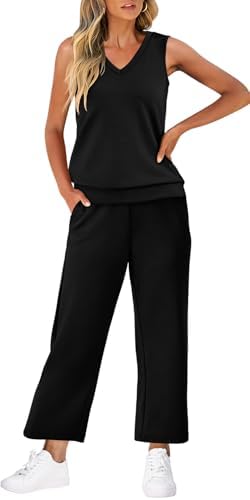 WIHOLL Two Piece Set for Women Summer Outfits Vacation Trendy Lounge Sets V Neck Matching Sets - Image 3