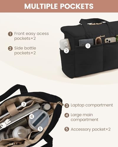 LOVEVOOK Tote Bag for Women,Light Puffer Tote Bag with Multi-pockets,Stylish Carry on Laptop Bags for Daily,Travel,Work,Gym - Image 4