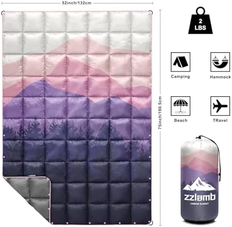 zzlamb Puffy Camping Blanket, Outdoor Lightweight Travel Blanket Portable Down Alternative, Windproof Warm Cloak with Snaps, Cozy Quilt Picnic RV Plane Car Hammock Beach Climbing - Image 7