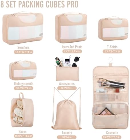 Veken 8 Set Packing Cubes for Travel, Gifts for Women Mom, Suitcase Organizer Bags for Luggage with Hanging Toiletry Bag and Shoe Bag, Vacation Essentials Travel Accessories for Cruise Ship - Image 2
