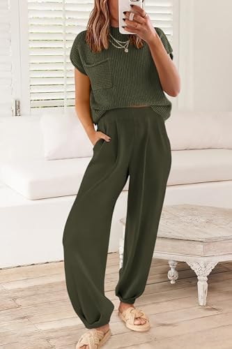 PRETTYGARDEN Womens Two Piece Outfits Sweater Sets Knit Pullover Tops And High Waisted Pants Matching Tracksuit Sweatsuit Set - Image 8