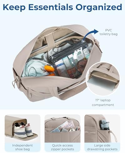 BAGSMART Gym Bag for Women, Duffle Bag for Travel with Wet Pocket, Lightweight Carry on Weekender Duffel, Water Resistant - Image 3
