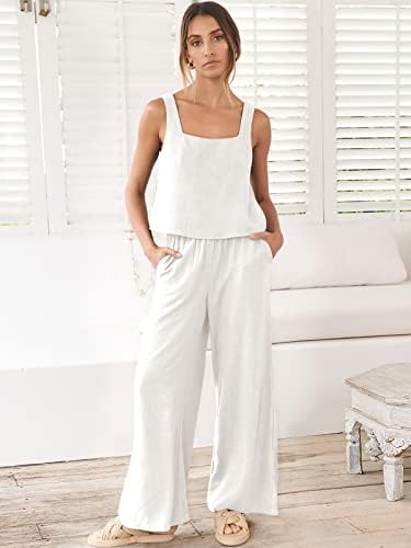 ANRABESS Women's 2 Piece Outfits Linen Pants Jumpsuit Matching Lounge Set Casual Summer Beach Vacation Trendy Clothes - Image 2