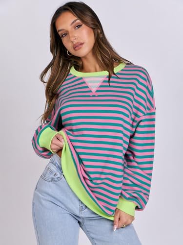 ANRABESS Women Striped Oversized Sweatshirt Crewneck Long Sleeve Shirts Hoodies 2025 Summer Fashion Pullover Top Y2K Outfits - Image 3