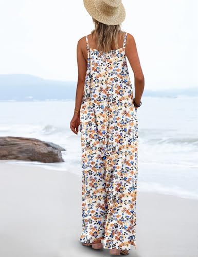 YESNO Women's Summer Boho Casual Jumpsuits Wide Leg Overalls Floral Print Baggy Rompers with Pockets PZZCR - Image 3