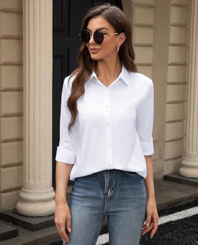siliteelon Women's Stain Shield Dress Shirts Wrinkle Free Long Sleeve Shirts Solid Work Business Button Down Shirts - Image 6