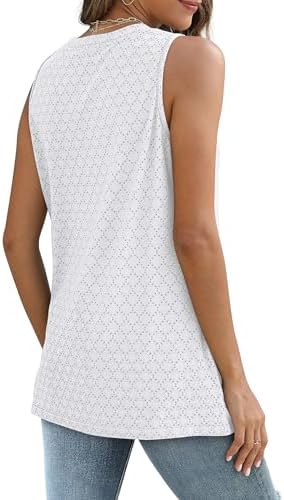 SAMPEEL Womens Tank Tops Eyelet Loose Casual Summer Tops Crew Neck Basic Sleeveless Shirts Trendy 2025 - Image 5