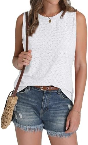 SAMPEEL Womens Tank Tops Eyelet Loose Casual Summer Tops Crew Neck Basic Sleeveless Shirts Trendy 2025 - Image 3