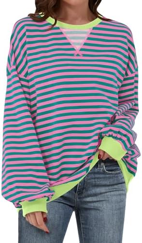 ANRABESS Women Striped Oversized Sweatshirt Crewneck Long Sleeve Shirts Hoodies 2025 Summer Fashion Pullover Top Y2K Outfits