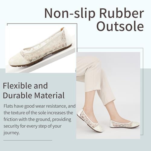 Ballet Flats for Women Shoes: Black 8 Comfortable Breathable Lace Dressy Flats - Ladies Wedding Flat Casual Work Shoes - Image 5