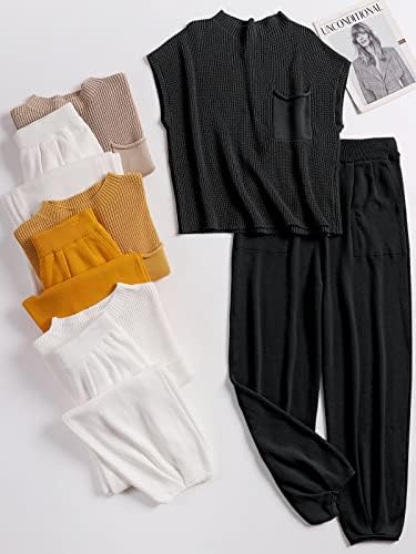 ANRABESS Women's Two Piece Outfits Knit Sweater Vest Crop Top Pants Lounge Matching Tracksuit Sweatsuit Travel Clothes Sets - Image 8