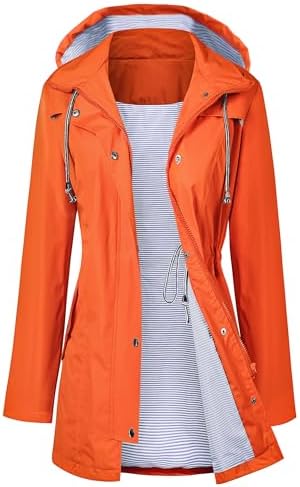 LOMON Raincoat Women Waterproof Long Hooded Trench Coats Lined Windbreaker Travel Jacket S-XXL