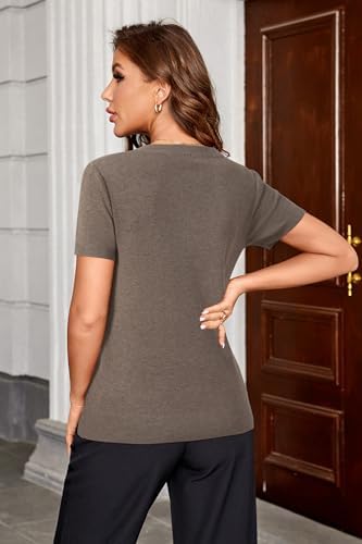 Arach&Cloz 2025 Womens Wool Blend Sweater Soft V Neck Short Sleeve Spring Fashion Pullover Tops Business Casual Outfits - Image 4