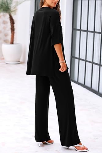 KIRUNDO Womens 2 Piece Outfits 2025 Summer Casual Loose Short Sleeve Pullover Tops & Wide Leg Pants Lounge Sets Tracksuit - Image 2